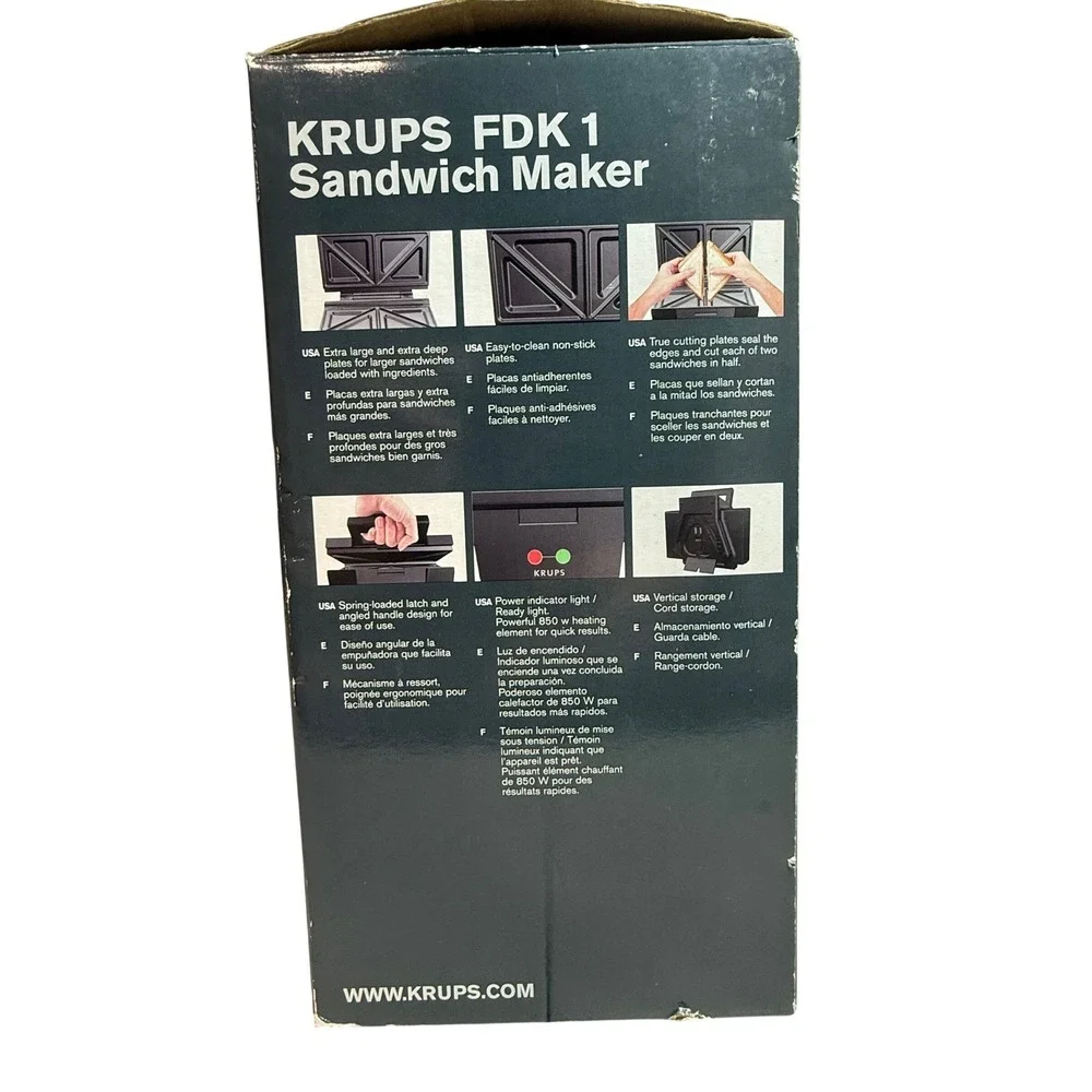KRUPS FDK1 Sandwich Maker Deep Fill Non Stick Plates Vertical Storage‎